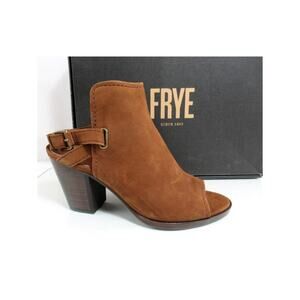 Frye Size 9 Dani Shield Slingback Sandal Heels Open Toe Suede Wood Brown